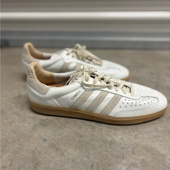 Adidas Samba Classic White and Tan Men's Shoes - Picture 1 of 5
